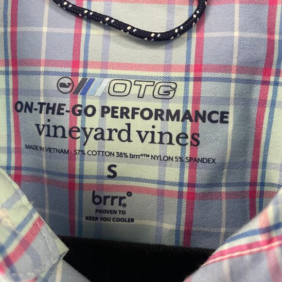 Vineyard Vines On The Go Performance Teal Pink Plaid Button Down Mens Small - Picture 5 of 6